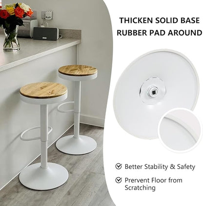 Kidol & Shellder Bar Stools Set of 2 Round Adjustable Swivel Barstools Modern Backless Bar Chairs Wooden Seat Counter Height Stools Armless for Kitchen Island, Cafe, Dining Room White