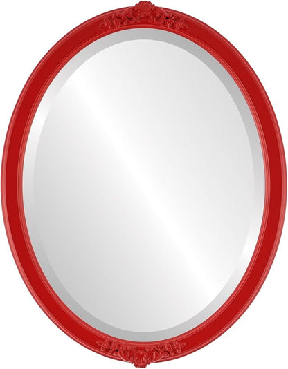 OVALCREST Oval Beveled Wall Mirror for Home Decor - Athena Style - Holiday Red - 26" x 22" Outside Dimensions