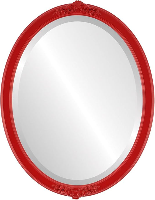 OVALCREST Oval Beveled Wall Mirror for Home Decor - Athena Style - Holiday Red - 26" x 22" Outside Dimensions