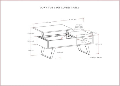 SIMPLIHOME Lowry Lift Top Coffee Table - 48 inch Wide Solid Acacia Wood and Metal Living Room Table in Distressed Charcoal Brown, Modern Industrial Cocktail Table with Hidden Storage and Open Shelf