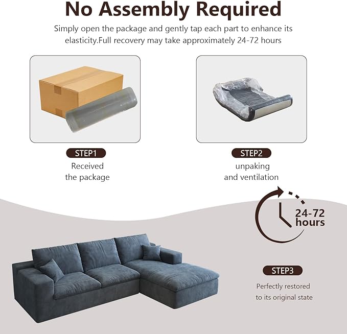 107'' L-Shaped Modern Modular Sectional Cloud Couch, 4-Seat Chenille Deep-Seat Sofa with Pillow for Living Room, Bedroom, Apartment, Ocean Blue