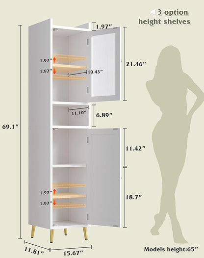 Bathroom Storage Cabinet, Bathroom Cabinet with 6 Shelves & 2 Doors, Tall Bathroom Storage Cabinet for Bathroom, Kitchen, Laundry Room, White