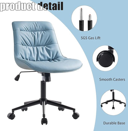 Rowill Leather Office Chair, Ergonomic Armless Desk Chair with Waterproof Cushion & Slient Wheels & SGS-Certified Class 3 Explosion-Proof Gas Lift, Ideal for Home Office, Study and Vanity(Blue)