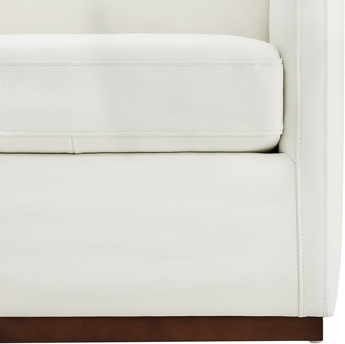 CHITA Genuine Leather Swivel Accent Chair, FSC Certified Mid Century Modern Arm Chair for Living Room and Bedroom, Fully Assembled, White