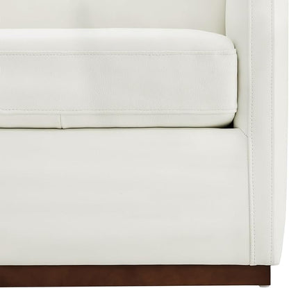 CHITA Genuine Leather Swivel Accent Chair, FSC Certified Mid Century Modern Arm Chair for Living Room and Bedroom, Fully Assembled, White