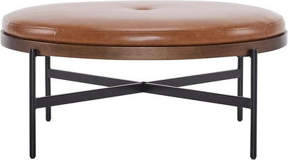 Christopher Knight Home Neapo Round Ottoman, Cocktail Ottoman, Upholstery Coffee Table, X Shape Legs, Comfortable Footstool, Durable Metal Frame, Spacious Seating for Living Room Entryway, Brown+Black