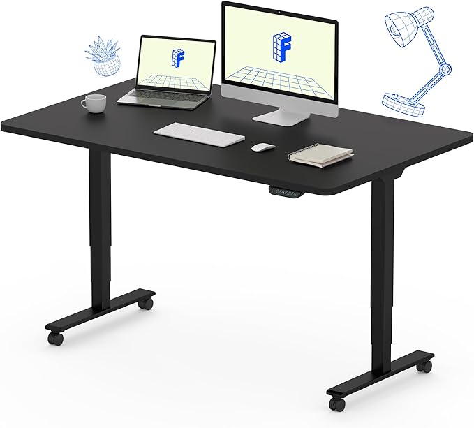 FLEXISPOT E6 MAX Dual Motor 3-Stage 48x30 Inch Heavy Duty Standing Desk, 330lbs Weight Capacity, Height Adjustable Desk w/Cable Management & Wheels (Seamless Black Desktop + Black Frame)