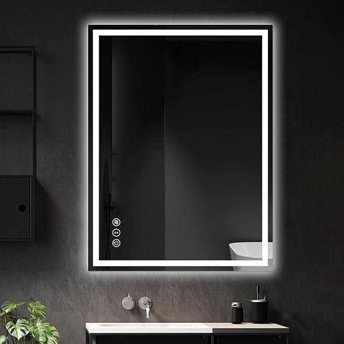 Awoco 48''x36'' LED Bathroom Mirror with Light, Lighted Vanity Mirror with Backlit and Front Light, Dimmable Anti-Fog Memory Function Lighted Mirror with 3 Colors for Bathroom Wall