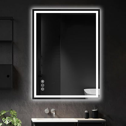 Awoco 48''x36'' LED Bathroom Mirror with Light, Lighted Vanity Mirror with Backlit and Front Light, Dimmable Anti-Fog Memory Function Lighted Mirror with 3 Colors for Bathroom Wall