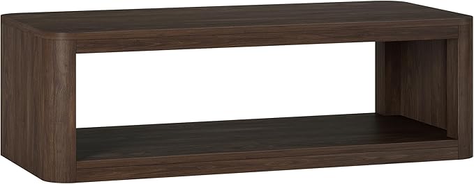 Henn&Hart 47" Rectangular Low-Profile Coffee Table with Open Storage Shelf for Living Room, Family Room, or Office, Alder Brown