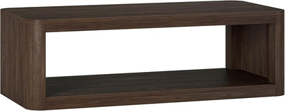 Henn&Hart 47" Rectangular Low-Profile Coffee Table with Open Storage Shelf for Living Room, Family Room, or Office, Alder Brown