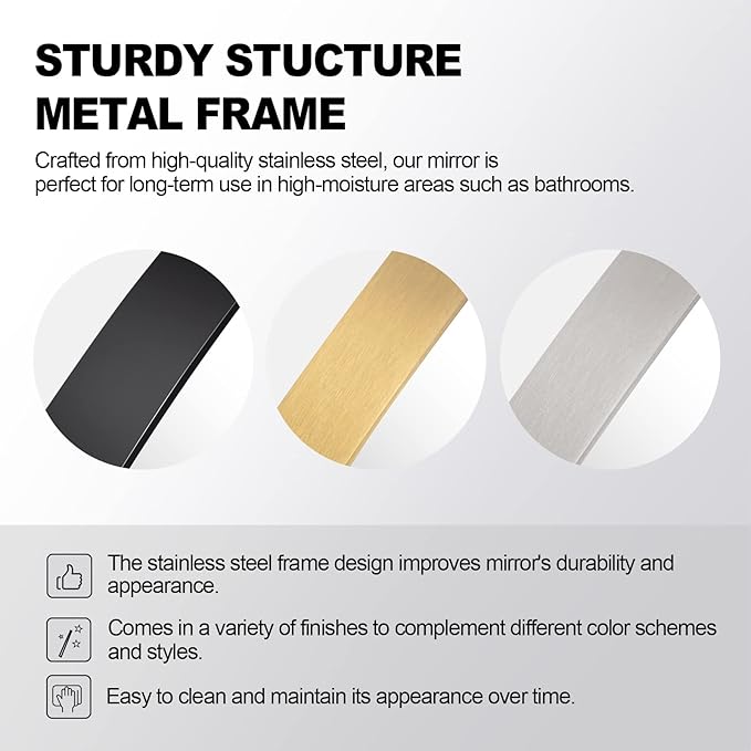 ANDY STAR 30x36 Chrome Bathroom Mirror, Oblong Silver Mirror with Stainless Steel Metal Frame, Oval Vanity Mirror for Over Sink, Modern Anti Rust Wall Mounted