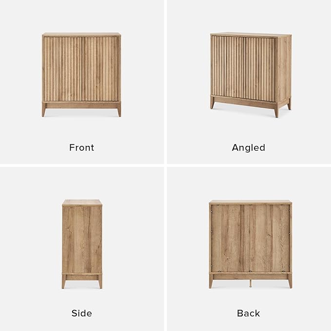 mopio Brooklyn Storage Cabinet, Modern Farmhouse Entryway Accent Case, Buffet Sideboard, Console Table, Credenza, Wood Modular Organizer with Doors & Shelf, Fluted Panel Cupboard (Oak, Single)