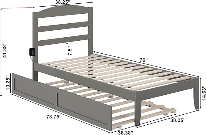 AFI, Warren Twin Platform Bed with Twin Trundle, Grey