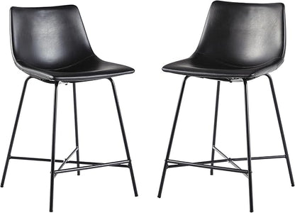 Walker Edison Xuma Modern Faux Leather Armless Low Back Counter Stool, Set of 2, Black