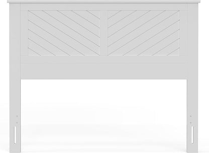 Serene Poplar Wood Full Size Headboard in White, Modern Farmhouse Panel with Chevron Scoring, Casual Coastal Style, Easy Assembly, Quality Materials