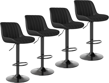 Youhauchair Bar Stools Set of 4, Swivel Counter Height Barstools with Back, Adjustable PU Leather Bar Chairs, Modern Armless Kitchen Island Stool, Black