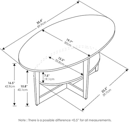 Furinno Oval Coffee Table, Walnut