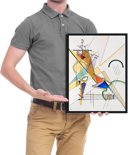 Wieco Art Framed Canvas Wall Art Gewebe 1923 by Wassily Kandinsky Classic Famous Abstract Paintings Reproductions Canvas Wall Art for Home Decoration