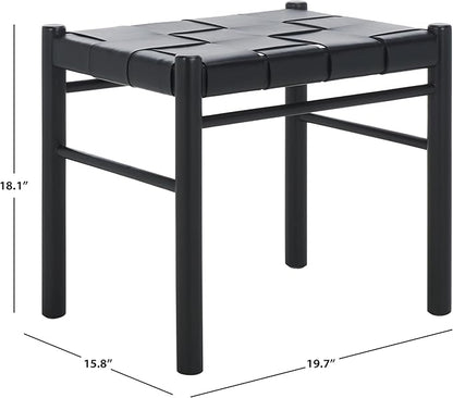 SAFAVIEH Couture Collection Devnie Black Woven Leather & Black Solid Wood Ottoman (Fully Assembled)