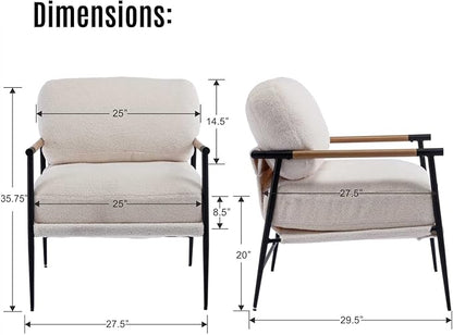 LukeAlon Mid Century Sherpa Accent Chairs Set of 2, Ultra Soft Living Room Chairs with Metal Legs Modern Armchairs Lounge Chairs Upholstered Comfy Leisure Chairs for Bedroom Reception Area, White