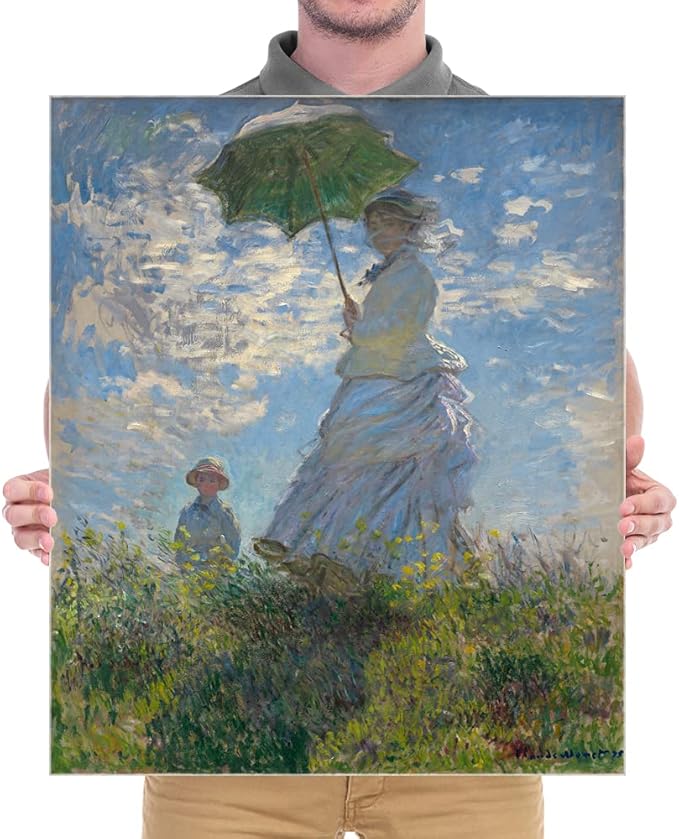 Wieco Art Woman with a Parasol Madame Monet and Her Son Canvas Prints Wall Art of Claude Monet Famous Classic Oil Paintings Reproduction Gallery Wrapped People Pictures