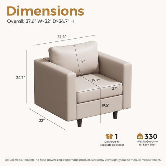 ABCASA Faux Leather Oversized Accent Chair with Storage Deep Seat Single Sofa Large Reading Armchair for Living Room Bedroom Office Whitesand