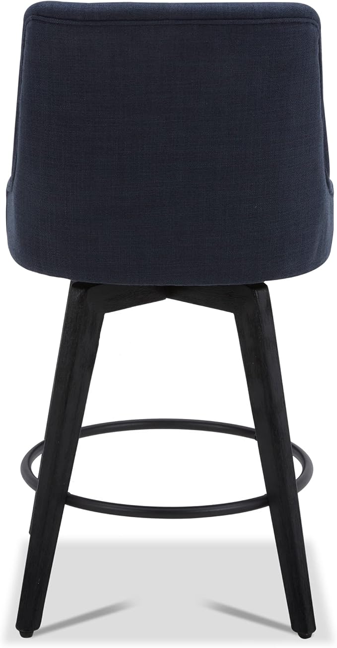 Watson & Whitely Counter Height Bar Stools Set of 3, Performance Fabric Upholstered Modern Swivel Barstool with Back, Solid Wood Legs, 26" H Seat, Insignia Blue