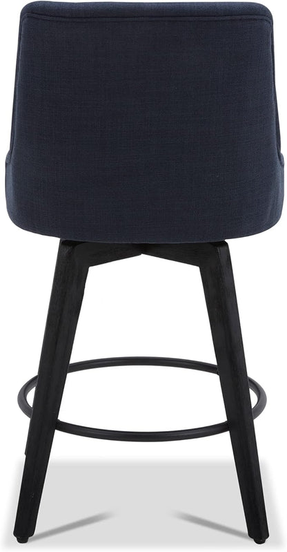 Watson & Whitely Counter Height Bar Stools Set of 3, Performance Fabric Upholstered Modern Swivel Barstool with Back, Solid Wood Legs, 26" H Seat, Insignia Blue