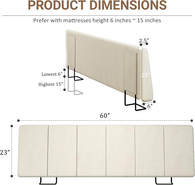 Queen Size Headboard Only-No Assembly, Upholstered Headboard Queen Size Linen Fabric Modern Style Headboards for Adjustable Bed Extra-Thick, Beige