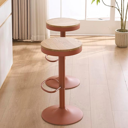 Kidol & Shellder Bar Stools Set of 6 Round Adjustable Swivel Barstools Modern Backless Bar Chairs Wooden Seat Counter Height Stools Armless for Kitchen Island, Cafe, Dining Room Terracotta