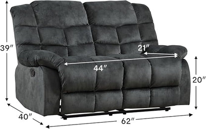 CANMOV Manual Loveseat Recliner, 2 Seat Recliner Sofa Chair with Armrest and Overstuffed Backrest, Couch Set for Living Room, Bedroom, Office, Grey