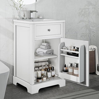 22" Bathroom Vanity Cabinet, Modern Freestanding Bathroom White Small Bathroom Storage Cabinet with Sink Combo and Adjustable Shelve for Small Space (20"× 18"×34")