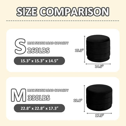 PINPLUS Large Round Velvet Storage Ottoman, Black Upholstered Footstool with Hidden Storage, Sturdy Coffee Table Ottoman for Living Room & Bedroom