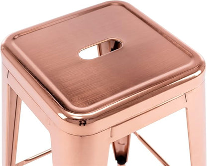 Vogue Furniture Direct 24" Bar Stools Backless Metal Barstools Indoor-Outdoor Counter Height Stools with Square Seat, Set of 4 (Rose Gold)