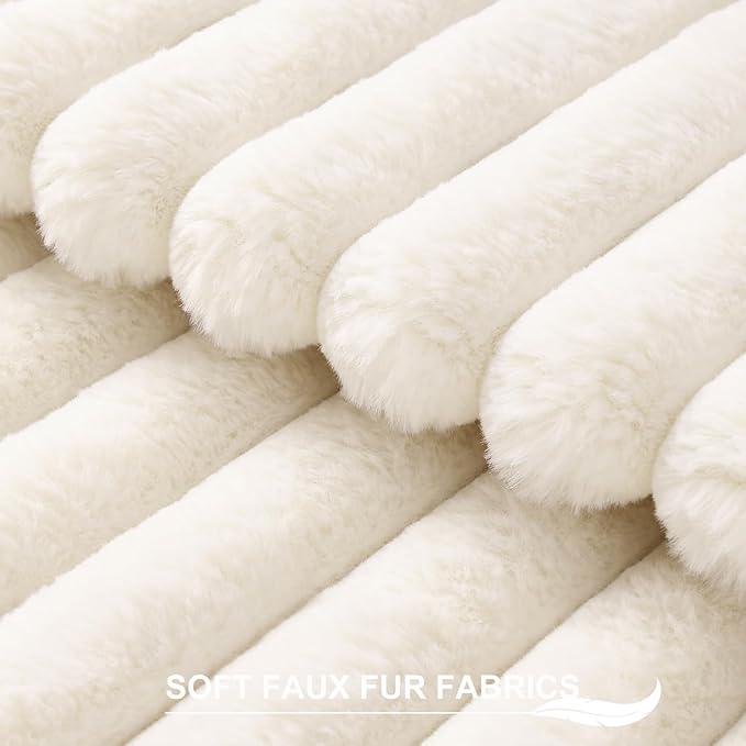 Pallene Faux Fur Plush Lumbar Christmas Throw Pillow Covers 12x20 Set of 2, Luxury Soft Fluffy Striped Decorative Pillow Covers for Sofa, Couch, Living Room, Cream White