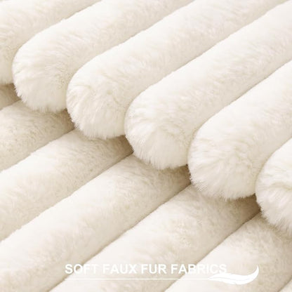Pallene Faux Fur Plush Christmas Throw Pillow Covers 18x18 Set of 2, Luxury Soft Fluffy Striped Decorative Pillow Covers for Sofa, Couch, Living Room, Cream White