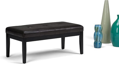 SIMPLIHOME Lacey 41 inch Wide Contemporary Rectangle Tufted Ottoman Bench in Distressed Black Vegan Faux Leather, Assembled, For the Living Room and Bedroom