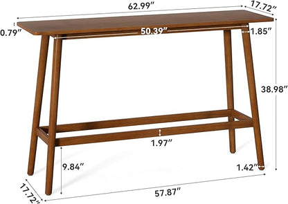 LITTLE TREE 63" Bar Table, Counter Height Table with Solid Wood Legs, Retro Long Kitchen Bar Table for Home Kitchen, Dining Room, Living Room, Bistro, Balcony,Pub (Rustic Brown)