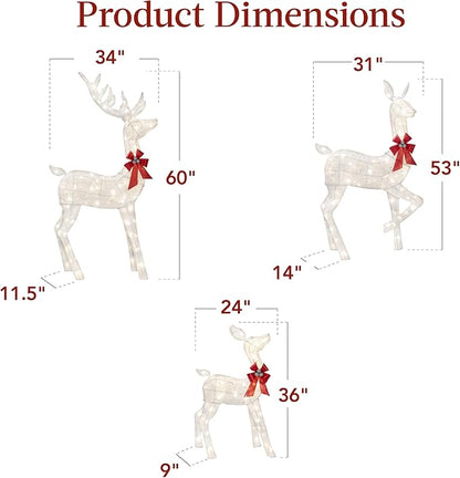 Best Choice Products 3-Piece Large Lighted Christmas Deer Family Set 5Ft Outdoor Yard Decoration with 360 LED Lights, Stakes, Zip Ties - White