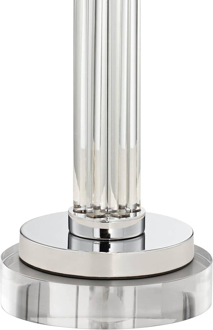 Possini Euro Design Cadence Modern Table Lamp 33" Tall with Round Riser Linear Clear Glass Rod White Linen Drum Shade for Bedroom Living Room House Home Bedside Nightstand Office Entryway Family