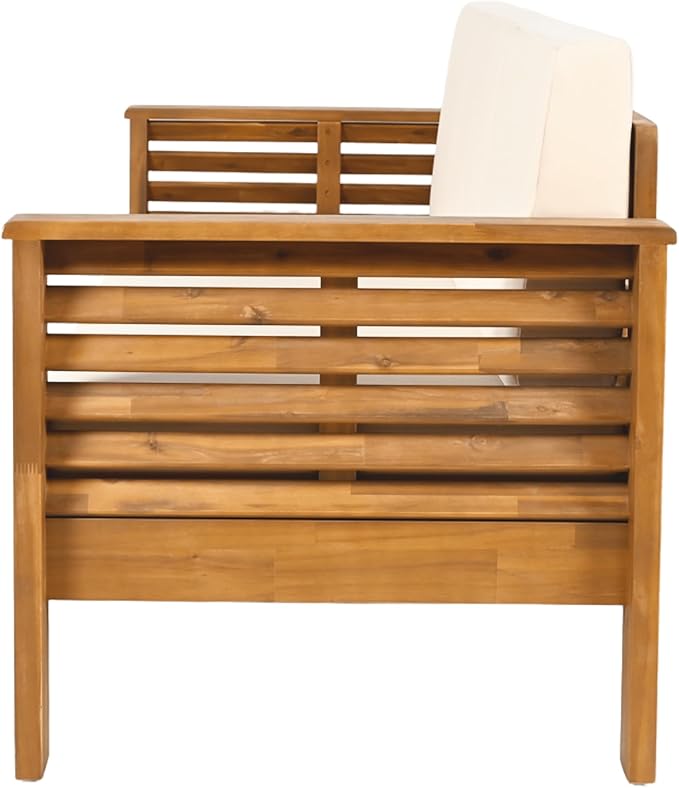 Christopher Knight Home Havets 3 Pieces Outdoor Acacia Furniture Set, Slat Panel Couch, Spacious Seating Armchair, 6" Thick Cushions Sofa and Coffee Table Set for Backyard Garden Balcony, Teak+Beige