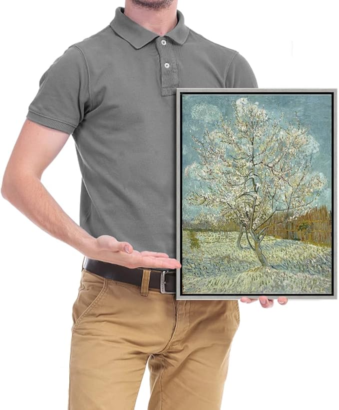 Wieco Art Framed Art The Pink Peach Tree Canvas Prints Wall Art by Van Gogh Famous Oil Paintings Reproduction Landscapes Modern Gallery Wrapped Artwork for Bedroom Bathroom Home Decoration
