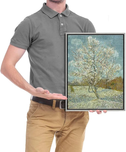 Wieco Art Framed Art The Pink Peach Tree Canvas Prints Wall Art by Van Gogh Famous Oil Paintings Reproduction Landscapes Modern Gallery Wrapped Artwork for Bedroom Bathroom Home Decoration