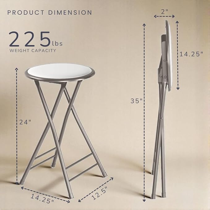 Lavish Home Folding Stool - Backless 24-Inch Stool with 225lb Capacity for Kitchen or Rec Room - Portable Indoor Counter Bar Stools (White)