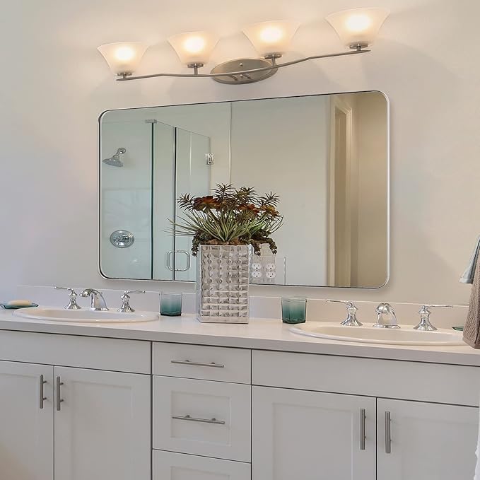 ANDY STAR 30"x48"Chrome Bathroom Mirror, Large Wall Mirror for Bathroom, Rounded Rectangle Mirror in Premium Stainless Steel Metal Frame Hangs Horizontal Or Vertical