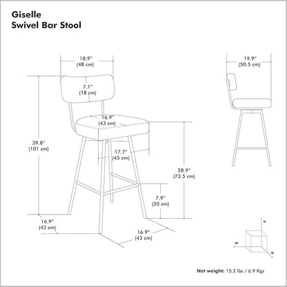 SIMPLIHOME Giselle Swivel Bar Stools (Set of 2) - 29 inch Seat Height Upholstered Metal Chairs in Natural Polyester Linen, Contemporary Seating for Kitchen or Bar with Cushioned Seat and Back