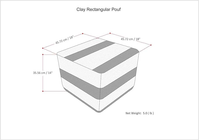 SIMPLIHOME Clay Boho Square Pouf in Grey Melange Cotton for the Living Room, Bedroom and Kids Room