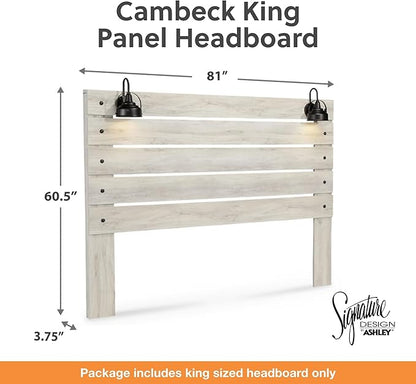 Signature Design by Ashley Cambeck Farmhouse Panel Headboard ONLY with USB Charging Stations, King, Whitewash