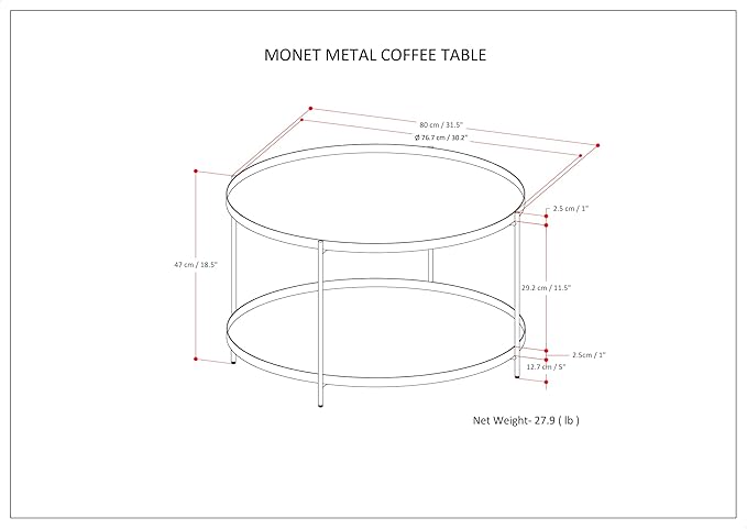 SIMPLIHOME Monet Industrial 32 inch Wide Metal Metal Coffee Table in Black for the Living Room and Family Room